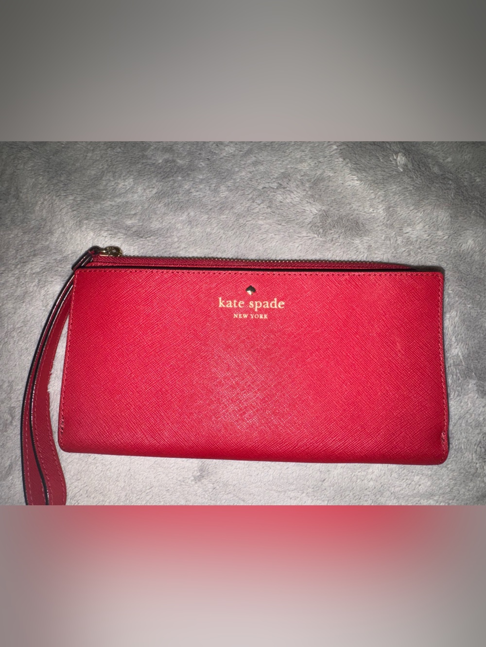 Kate Spade red wristlet clutch with gold logo